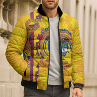 Custom Colombia Football Bomber Puffer Jacket Tropical Orchid Floral Pattern With Coat Of Arms