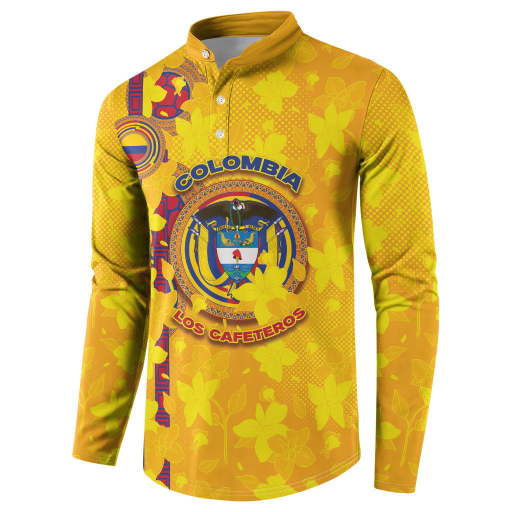 Custom Colombia Football Button Sweatshirt Tropical Orchid Floral Pattern With Coat Of Arms