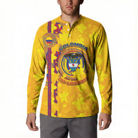 Custom Colombia Football Button Sweatshirt Tropical Orchid Floral Pattern With Coat Of Arms