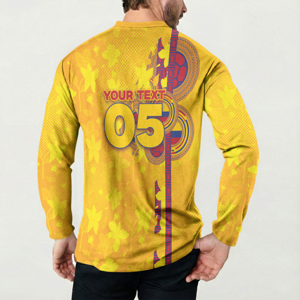Custom Colombia Football Button Sweatshirt Tropical Orchid Floral Pattern With Coat Of Arms
