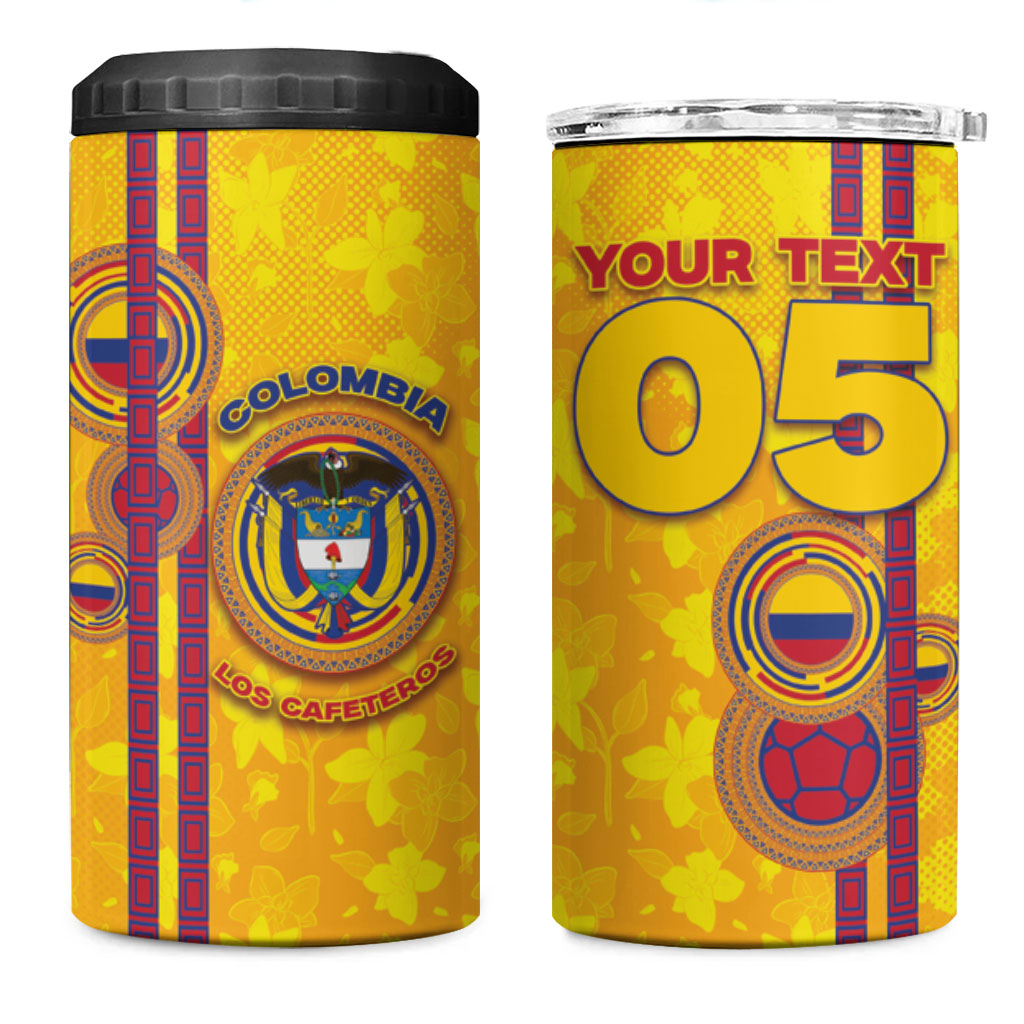 Custom Colombia Football 4 in 1 Can Cooler Tumbler Tropical Orchid Floral Pattern With Coat Of Arms
