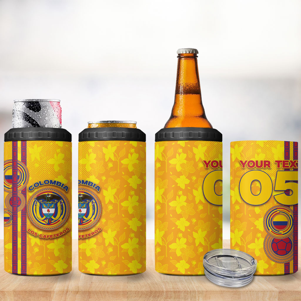 Custom Colombia Football 4 in 1 Can Cooler Tumbler Tropical Orchid Floral Pattern With Coat Of Arms