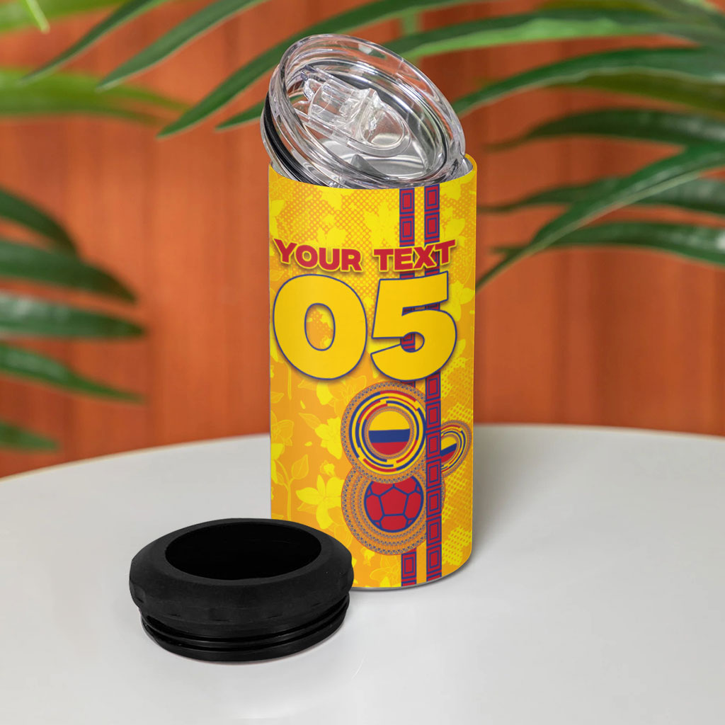 Custom Colombia Football 4 in 1 Can Cooler Tumbler Tropical Orchid Floral Pattern With Coat Of Arms