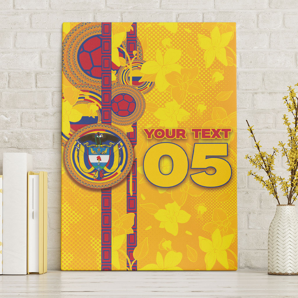 Custom Colombia Football Canvas Wall Art Tropical Orchid Floral Pattern With Coat Of Arms