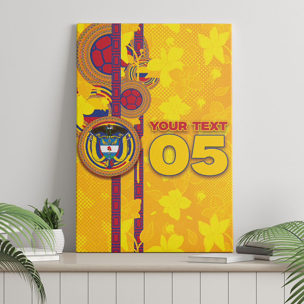 Custom Colombia Football Canvas Wall Art Tropical Orchid Floral Pattern With Coat Of Arms