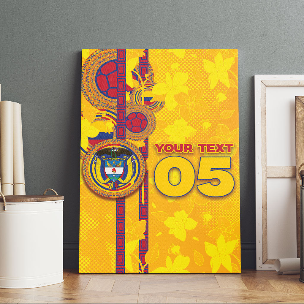 Custom Colombia Football Canvas Wall Art Tropical Orchid Floral Pattern With Coat Of Arms