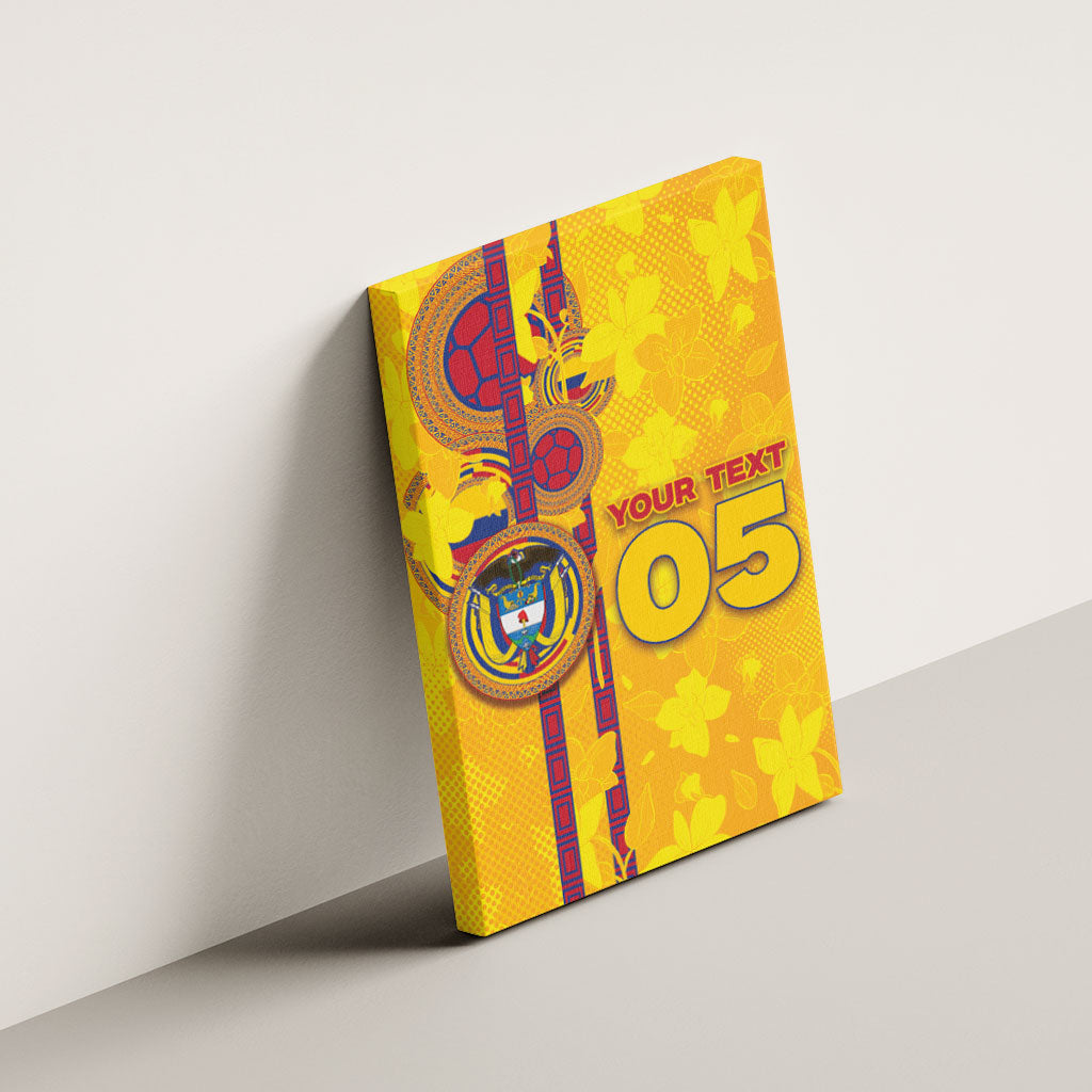 Custom Colombia Football Canvas Wall Art Tropical Orchid Floral Pattern With Coat Of Arms