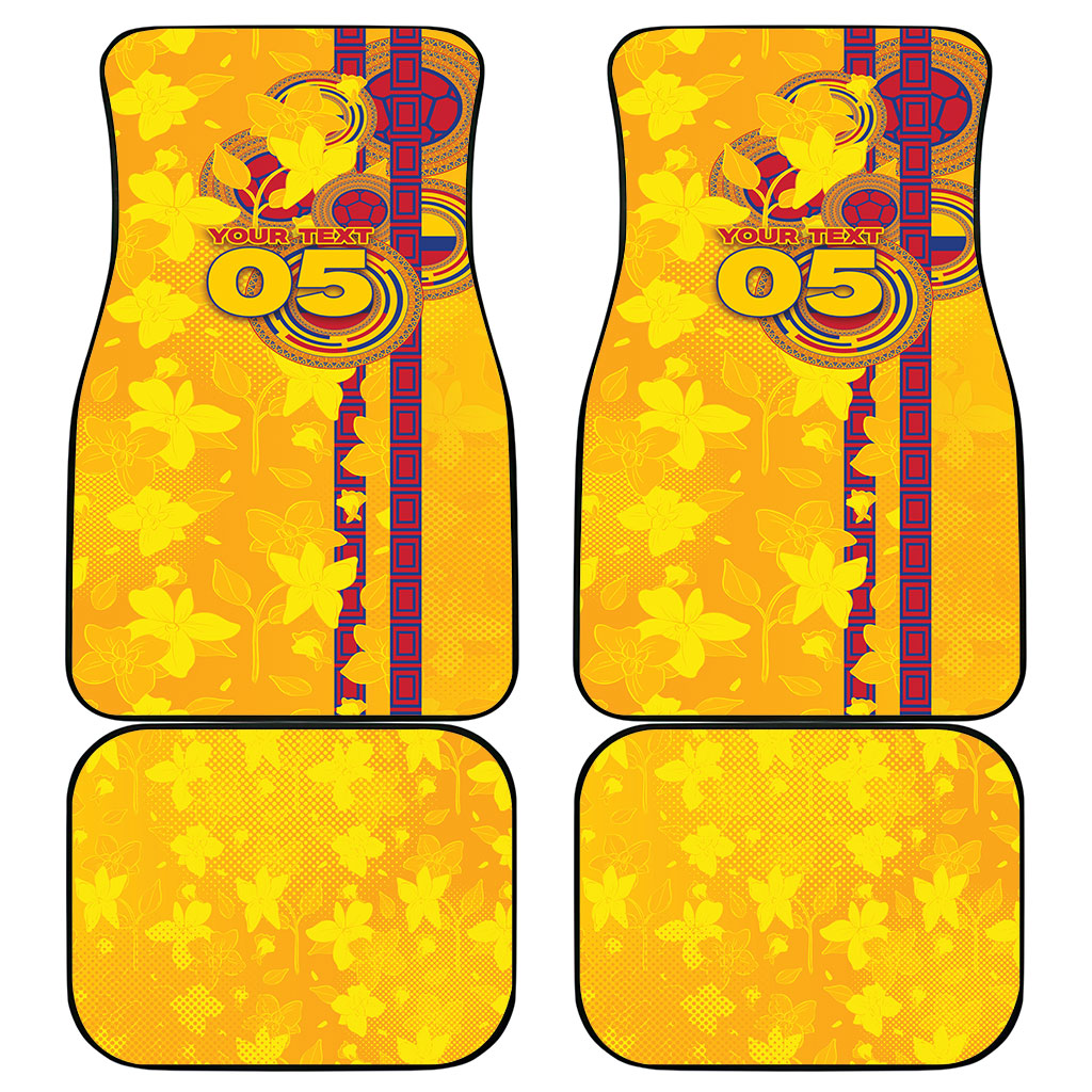 Custom Colombia Football Car Mats Tropical Orchid Floral Pattern With Coat Of Arms
