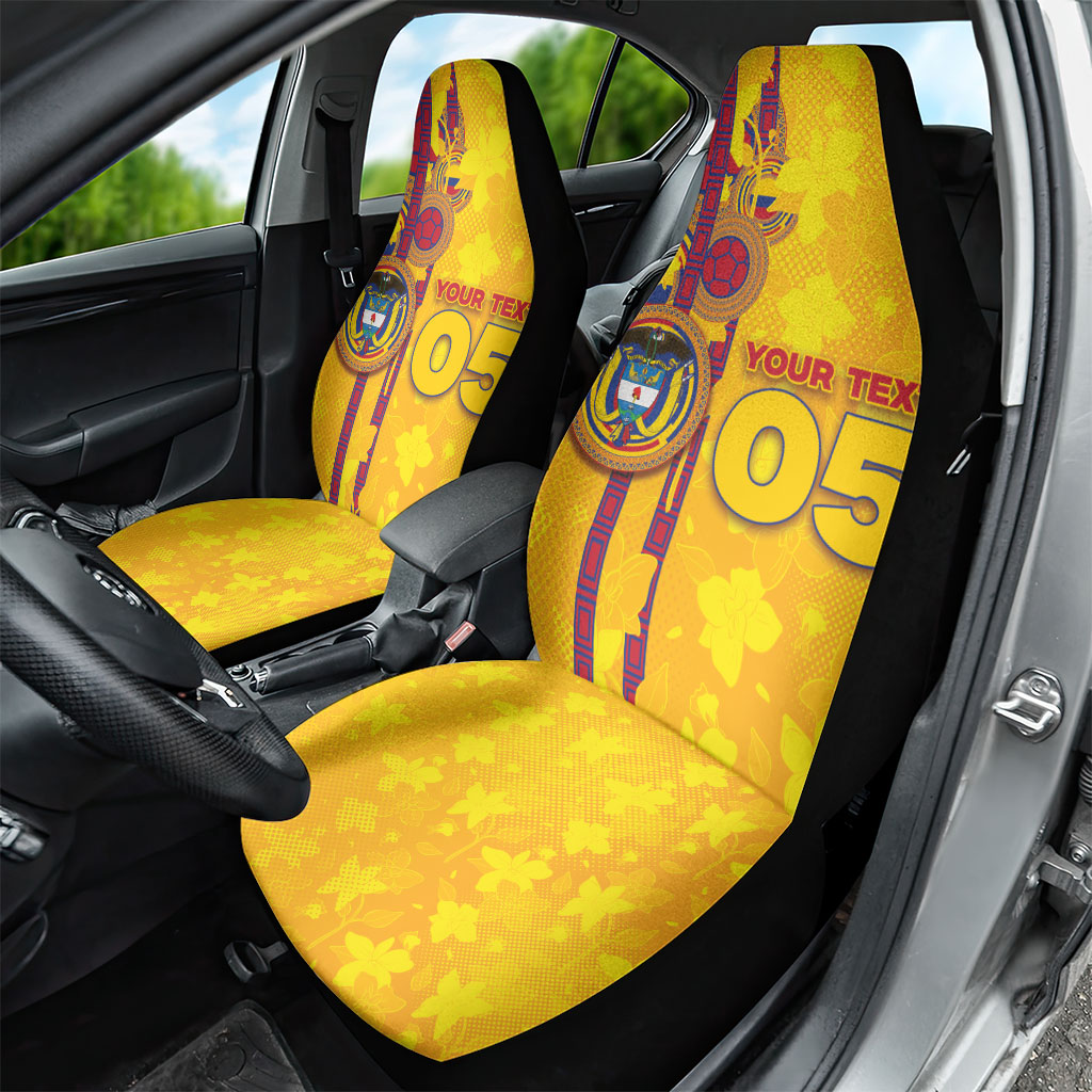 Custom Colombia Football Car Seat Cover Tropical Orchid Floral Pattern With Coat Of Arms