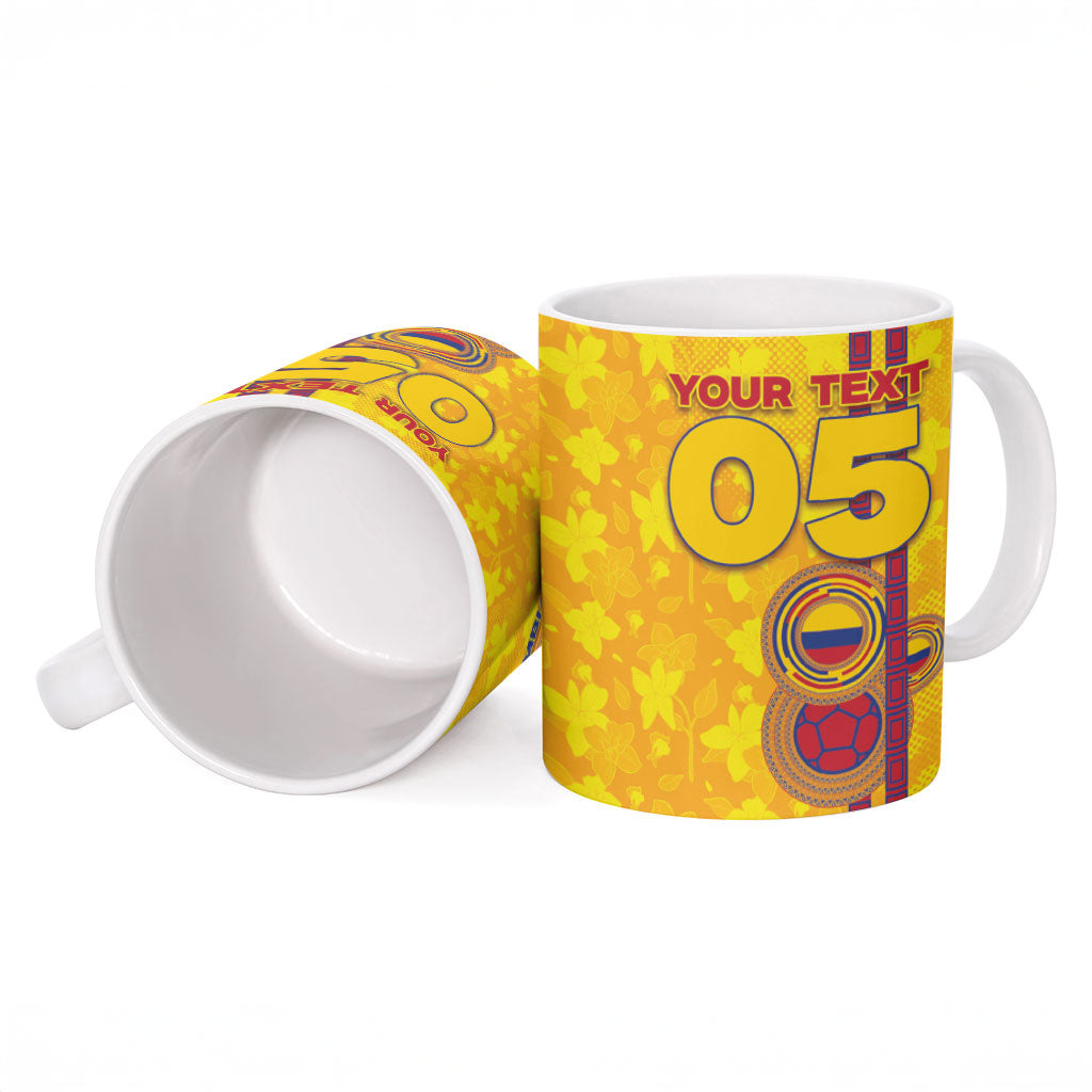 Custom Colombia Football Ceramic Mug Tropical Orchid Floral Pattern With Coat Of Arms