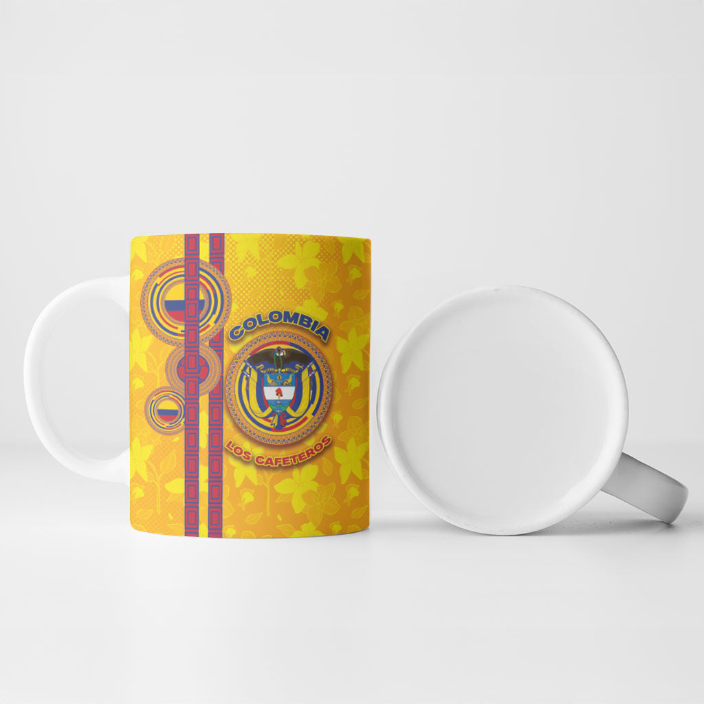 Custom Colombia Football Ceramic Mug Tropical Orchid Floral Pattern With Coat Of Arms