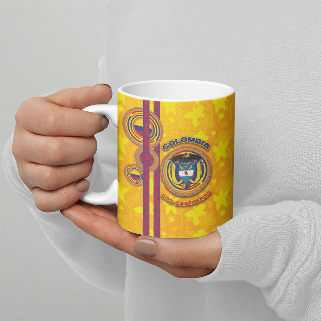 Custom Colombia Football Ceramic Mug Tropical Orchid Floral Pattern With Coat Of Arms