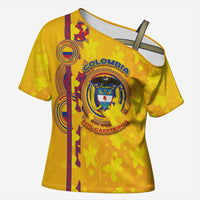 Custom Colombia Football Cross Shoulder Shirt Tropical Orchid Floral Pattern With Coat Of Arms