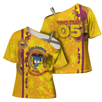 Custom Colombia Football Cross Shoulder Shirt Tropical Orchid Floral Pattern With Coat Of Arms