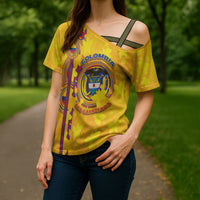 Custom Colombia Football Cross Shoulder Shirt Tropical Orchid Floral Pattern With Coat Of Arms