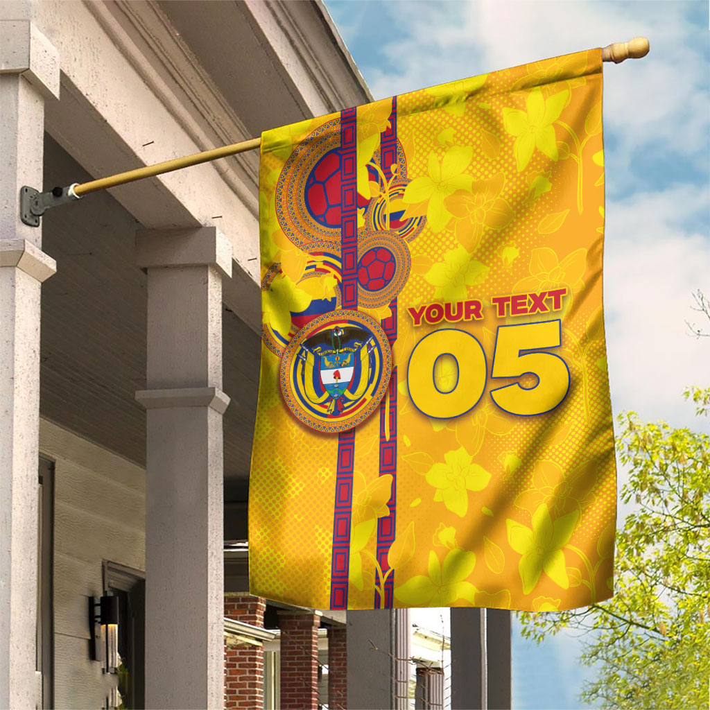 Custom Colombia Football Garden Flag Tropical Orchid Floral Pattern With Coat Of Arms