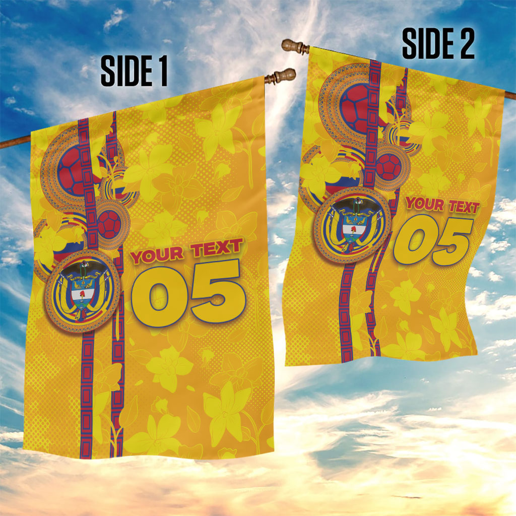 Custom Colombia Football Garden Flag Tropical Orchid Floral Pattern With Coat Of Arms