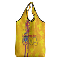 Custom Colombia Football Grocery Bag Tropical Orchid Floral Pattern With Coat Of Arms