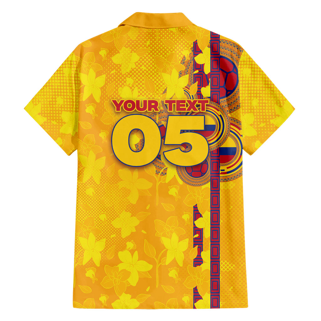 Custom Colombia Football Hawaiian Shirt Tropical Orchid Floral Pattern With Coat Of Arms