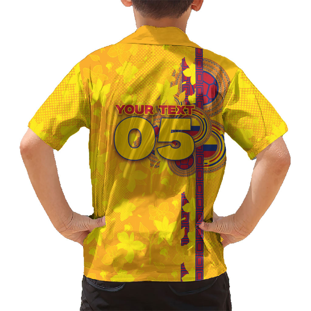 Custom Colombia Football Hawaiian Shirt Tropical Orchid Floral Pattern With Coat Of Arms