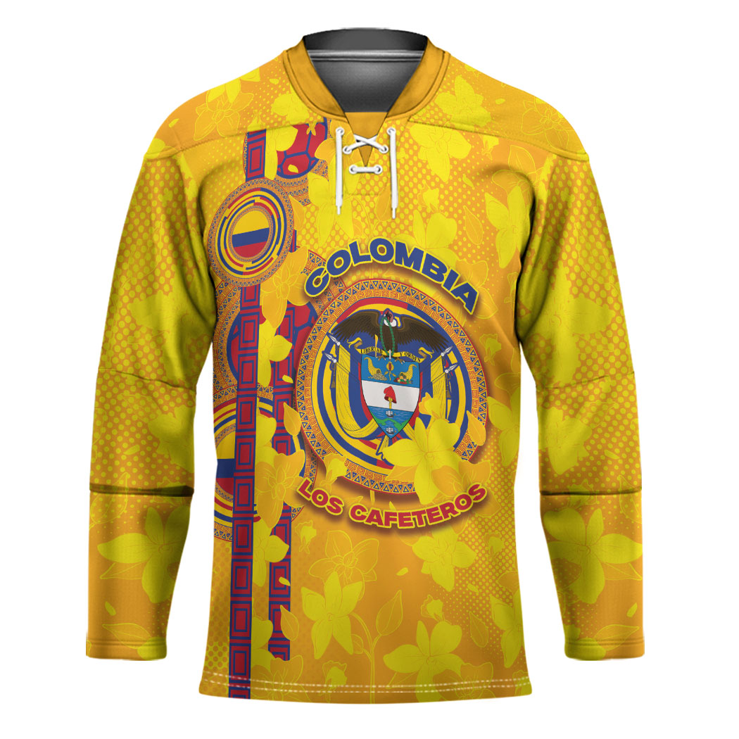 Custom Colombia Football Hockey Jersey Tropical Orchid Floral Pattern With Coat Of Arms