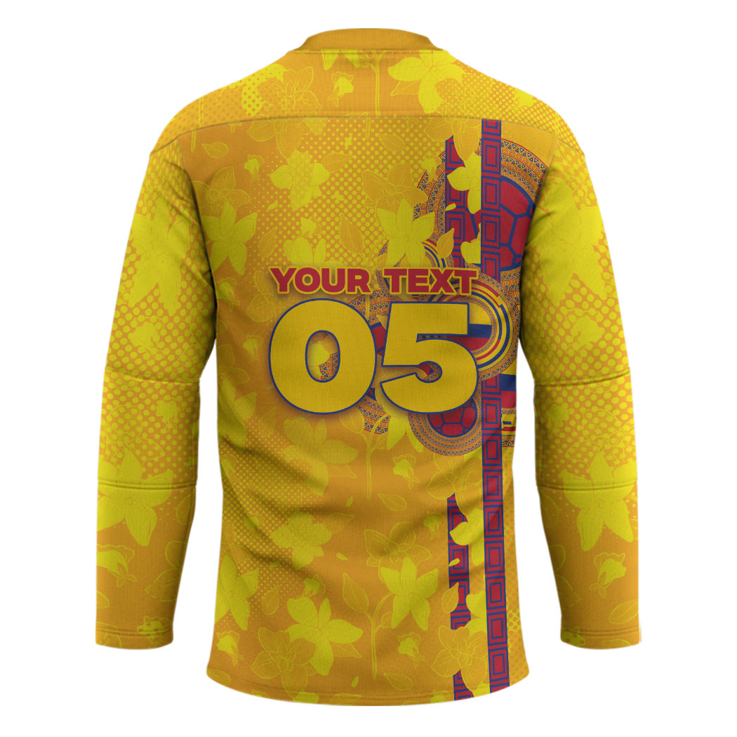 Custom Colombia Football Hockey Jersey Tropical Orchid Floral Pattern With Coat Of Arms