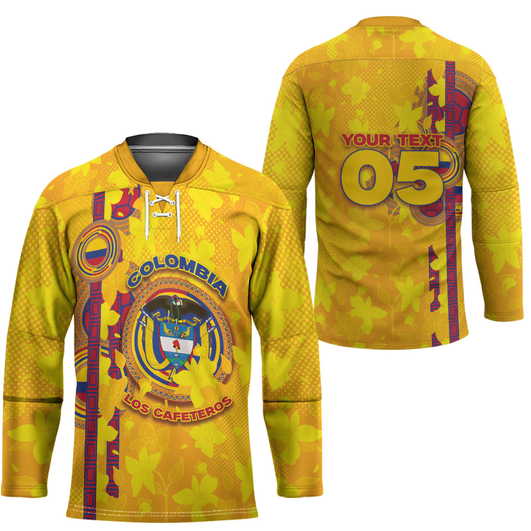 Custom Colombia Football Hockey Jersey Tropical Orchid Floral Pattern With Coat Of Arms