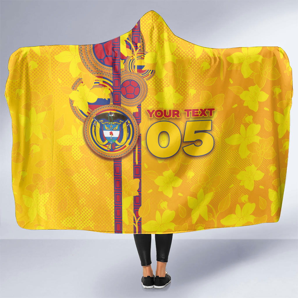 Custom Colombia Football Hooded Blanket Tropical Orchid Floral Pattern With Coat Of Arms