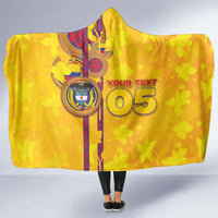 Custom Colombia Football Hooded Blanket Tropical Orchid Floral Pattern With Coat Of Arms
