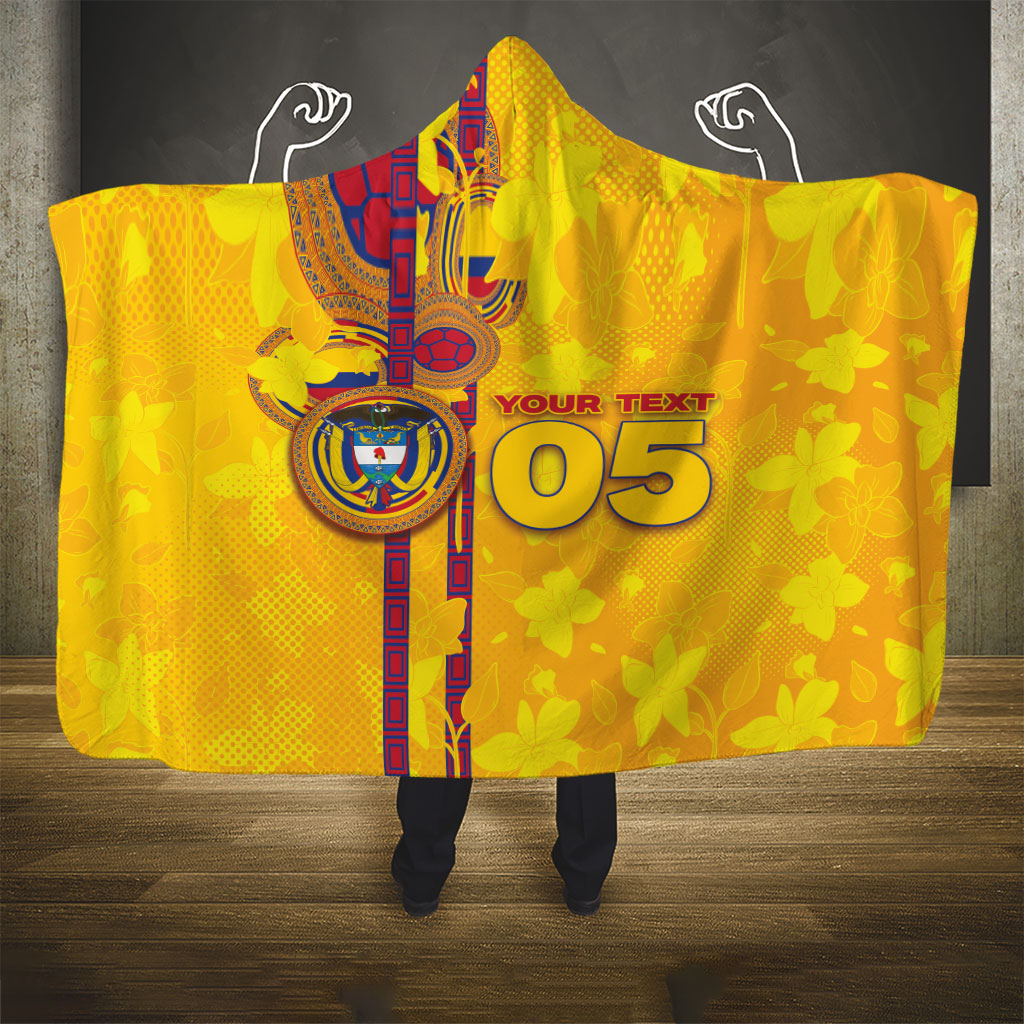 Custom Colombia Football Hooded Blanket Tropical Orchid Floral Pattern With Coat Of Arms
