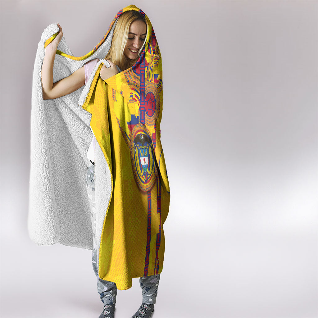Custom Colombia Football Hooded Blanket Tropical Orchid Floral Pattern With Coat Of Arms