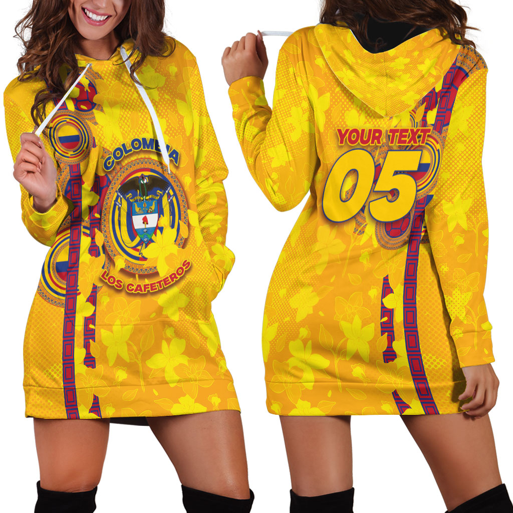 Custom Colombia Football Hoodie Dress Tropical Orchid Floral Pattern With Coat Of Arms