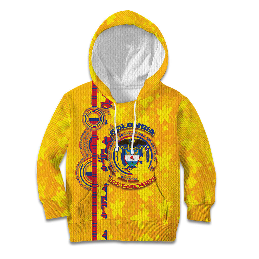 Custom Colombia Football Kid Hoodie Tropical Orchid Floral Pattern With Coat Of Arms