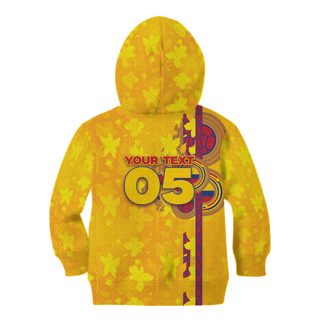 Custom Colombia Football Kid Hoodie Tropical Orchid Floral Pattern With Coat Of Arms