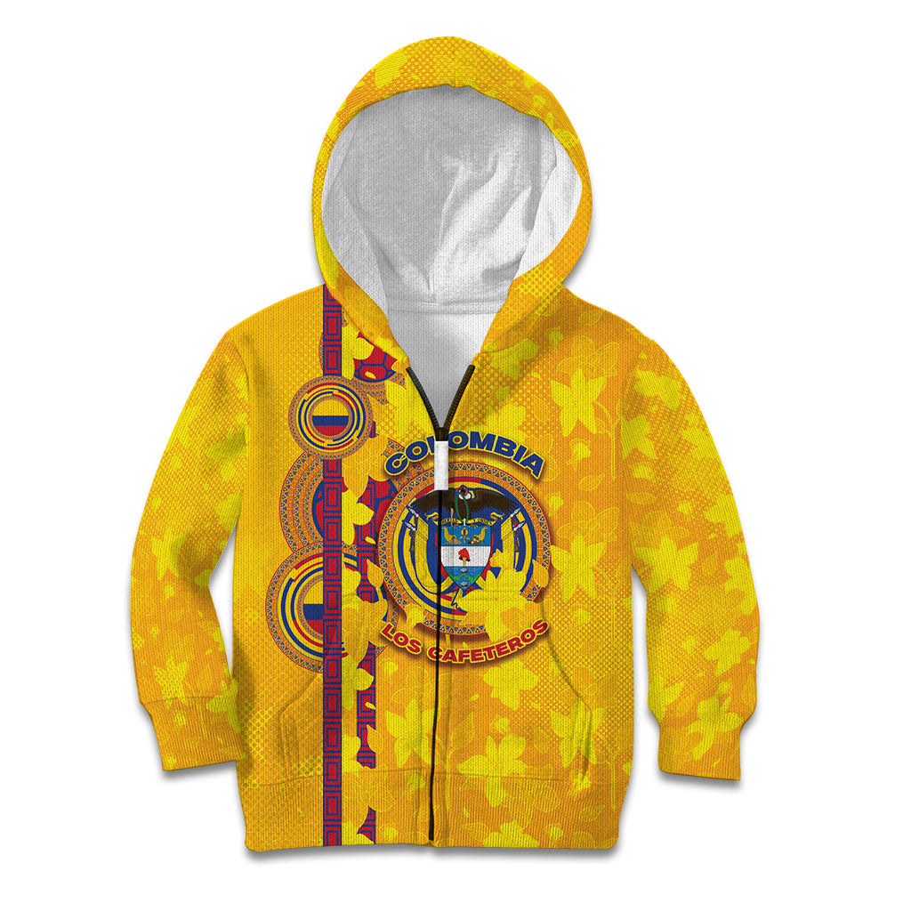 Custom Colombia Football Kid Hoodie Tropical Orchid Floral Pattern With Coat Of Arms