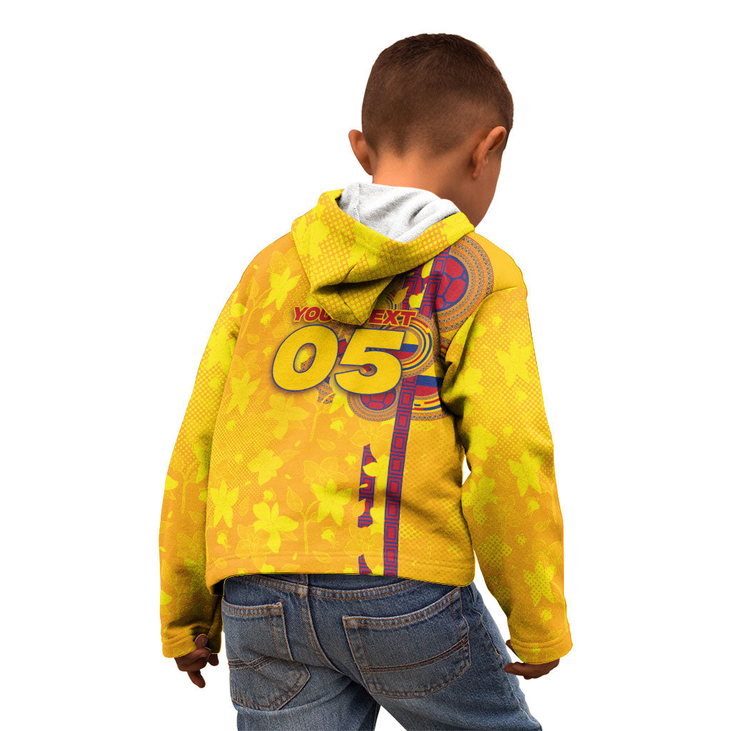Custom Colombia Football Kid Hoodie Tropical Orchid Floral Pattern With Coat Of Arms