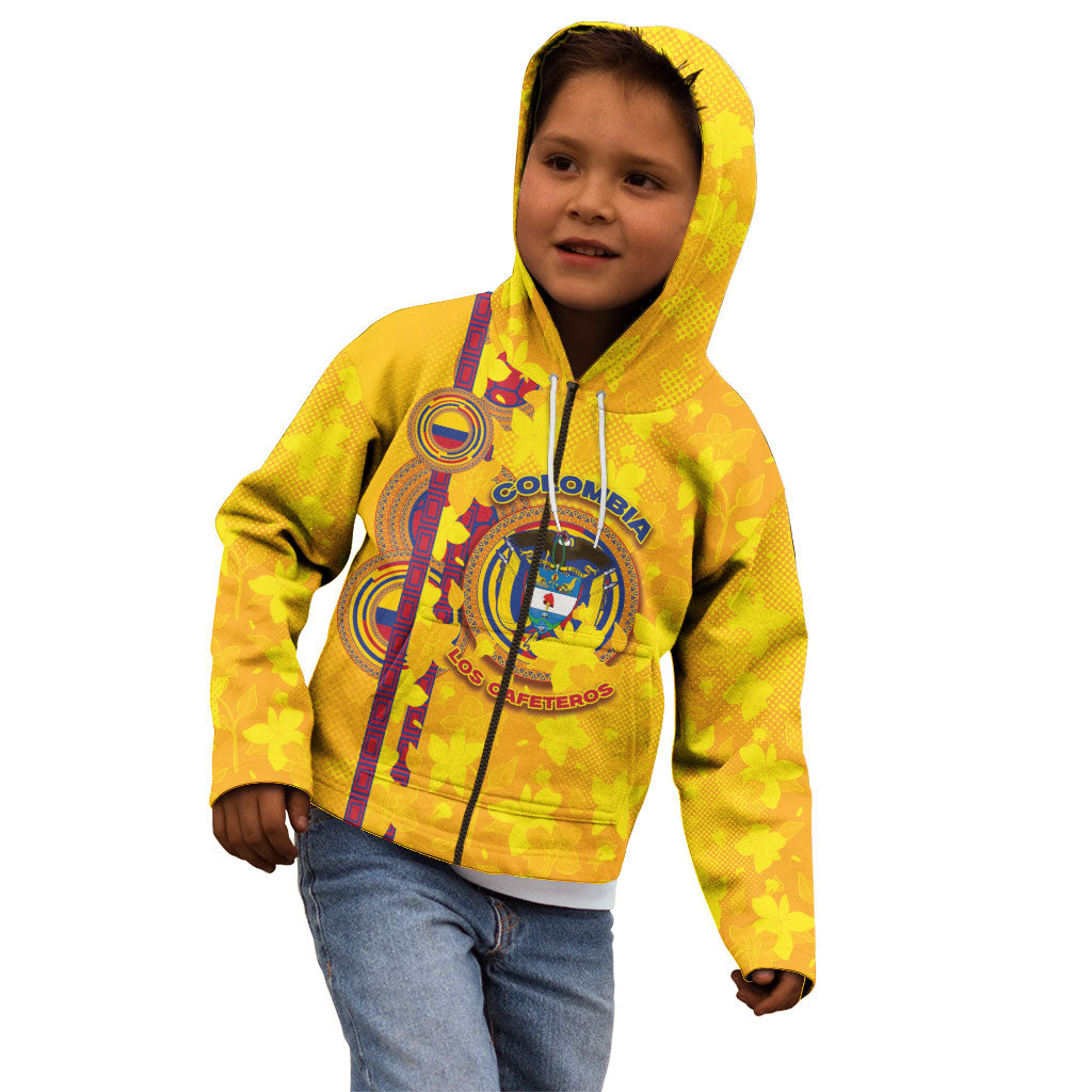 Custom Colombia Football Kid Hoodie Tropical Orchid Floral Pattern With Coat Of Arms