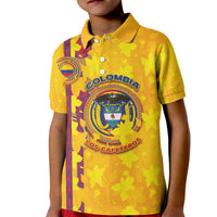 Custom Colombia Football Kid Polo Shirt Tropical Orchid Floral Pattern With Coat Of Arms
