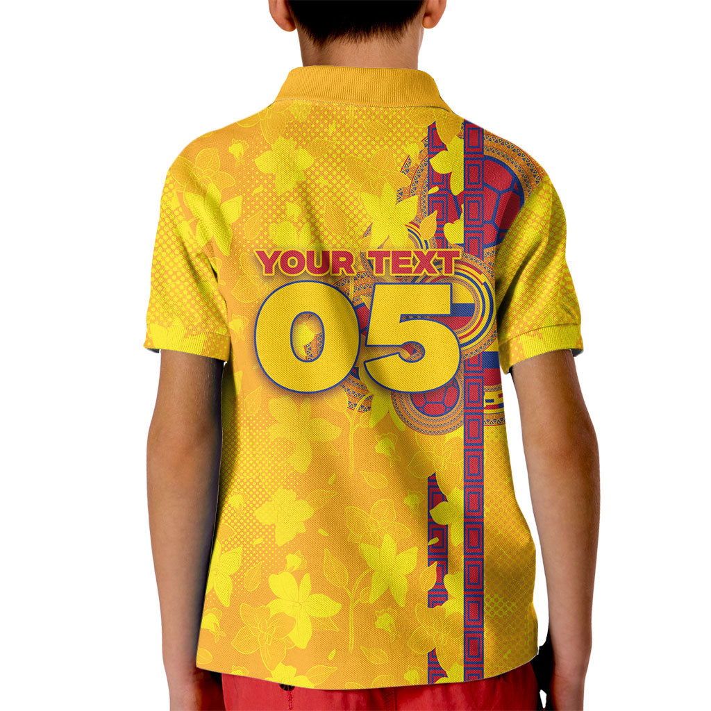 Custom Colombia Football Kid Polo Shirt Tropical Orchid Floral Pattern With Coat Of Arms