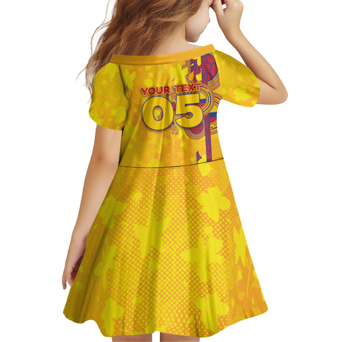 Custom Colombia Football Kid Short Sleeve Dress Tropical Orchid Floral Pattern With Coat Of Arms