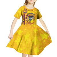 Custom Colombia Football Kid Short Sleeve Dress Tropical Orchid Floral Pattern With Coat Of Arms