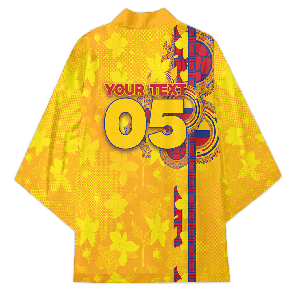 Custom Colombia Football Kimono Tropical Orchid Floral Pattern With Coat Of Arms