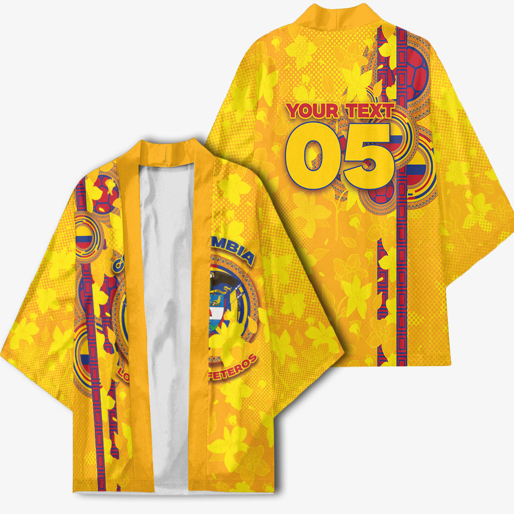Custom Colombia Football Kimono Tropical Orchid Floral Pattern With Coat Of Arms