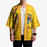 Custom Colombia Football Kimono Tropical Orchid Floral Pattern With Coat Of Arms