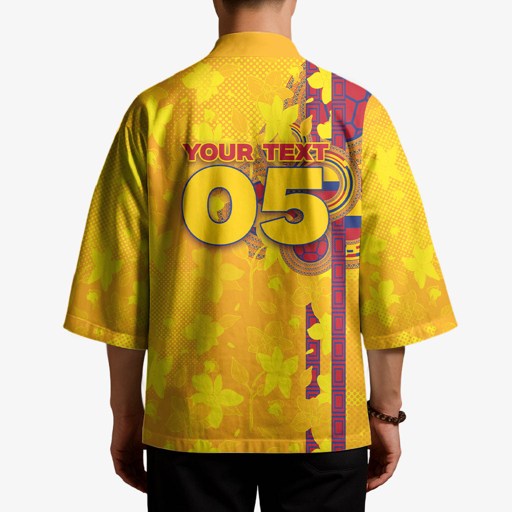 Custom Colombia Football Kimono Tropical Orchid Floral Pattern With Coat Of Arms