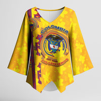 Custom Colombia Football Kimono Sleeve Blouse Tropical Orchid Floral Pattern With Coat Of Arms