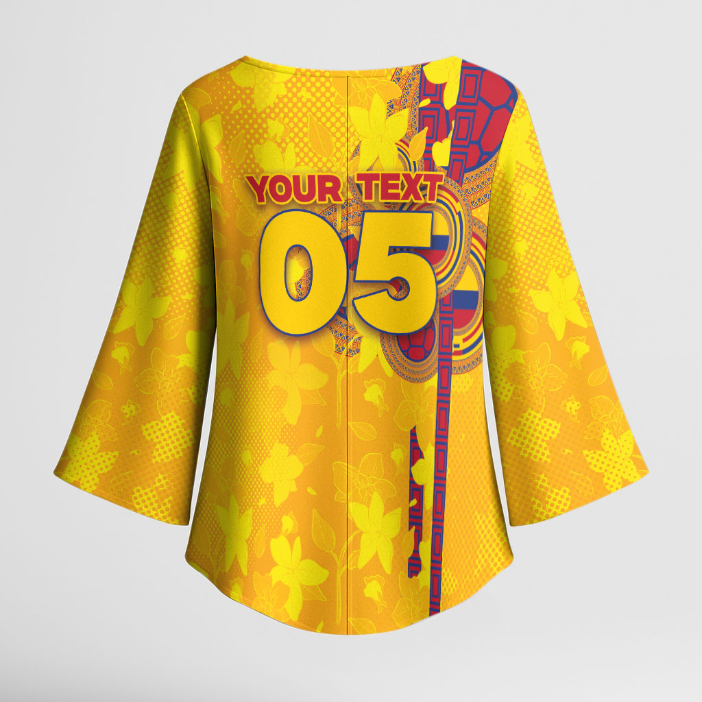 Custom Colombia Football Kimono Sleeve Blouse Tropical Orchid Floral Pattern With Coat Of Arms