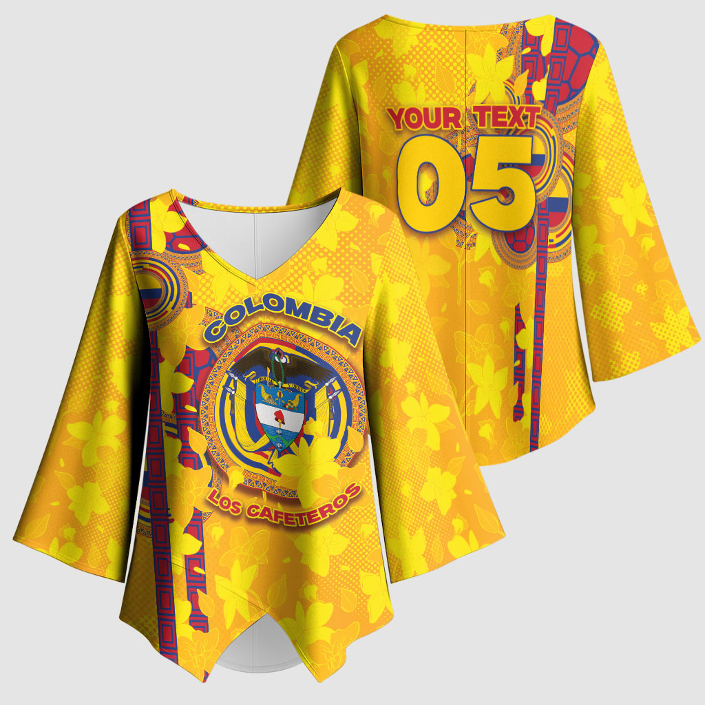 Custom Colombia Football Kimono Sleeve Blouse Tropical Orchid Floral Pattern With Coat Of Arms