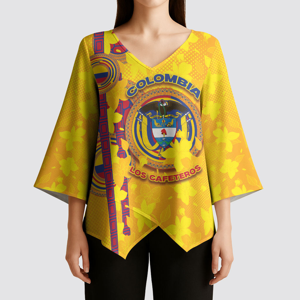 Custom Colombia Football Kimono Sleeve Blouse Tropical Orchid Floral Pattern With Coat Of Arms