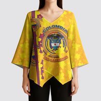 Custom Colombia Football Kimono Sleeve Blouse Tropical Orchid Floral Pattern With Coat Of Arms